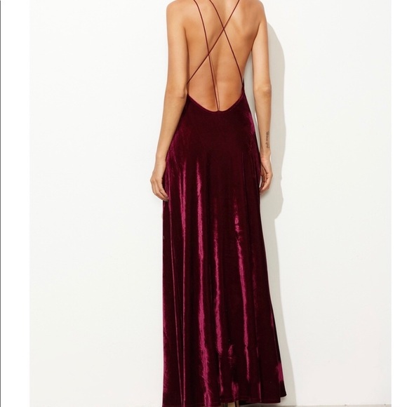 Burgundy Velvet Open Back Dress - Picture 3 of 5